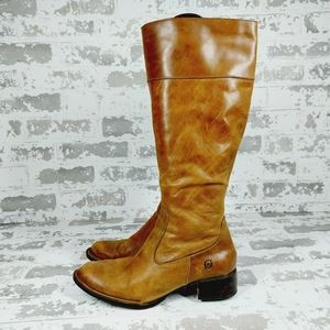 Born Brown Leather Zip Up Block Heel Knee High Boots K133